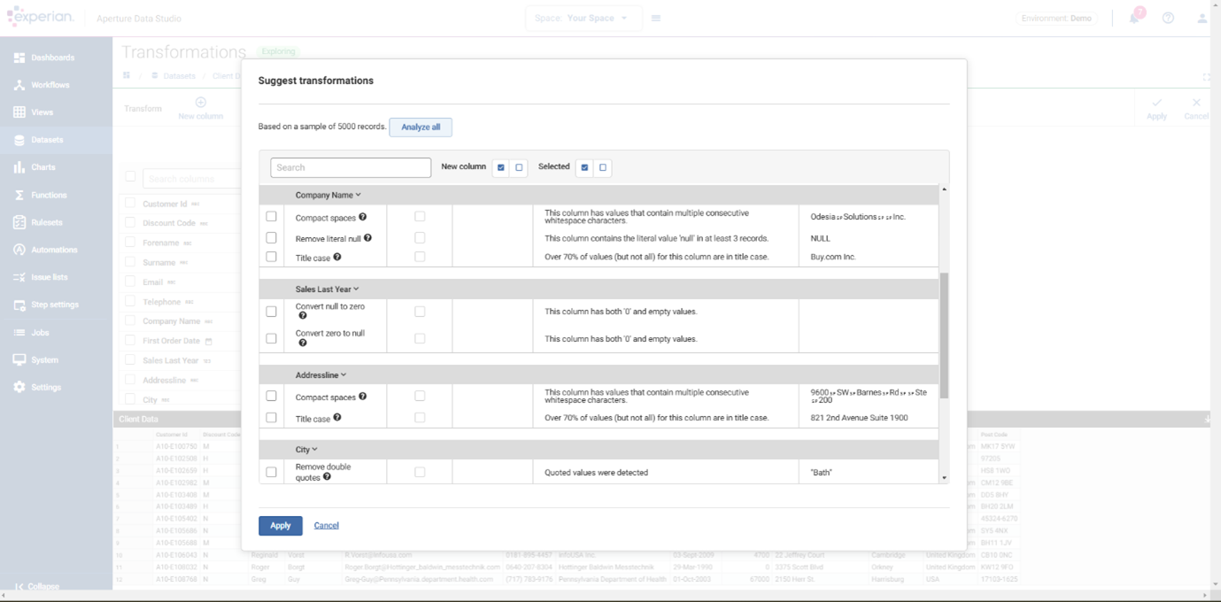 screenshot of Experian Aperture Data Studio